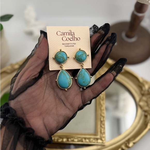 Camila Coelho Reconstituted Turquoise Drop Earrings - Picture 5 of 8